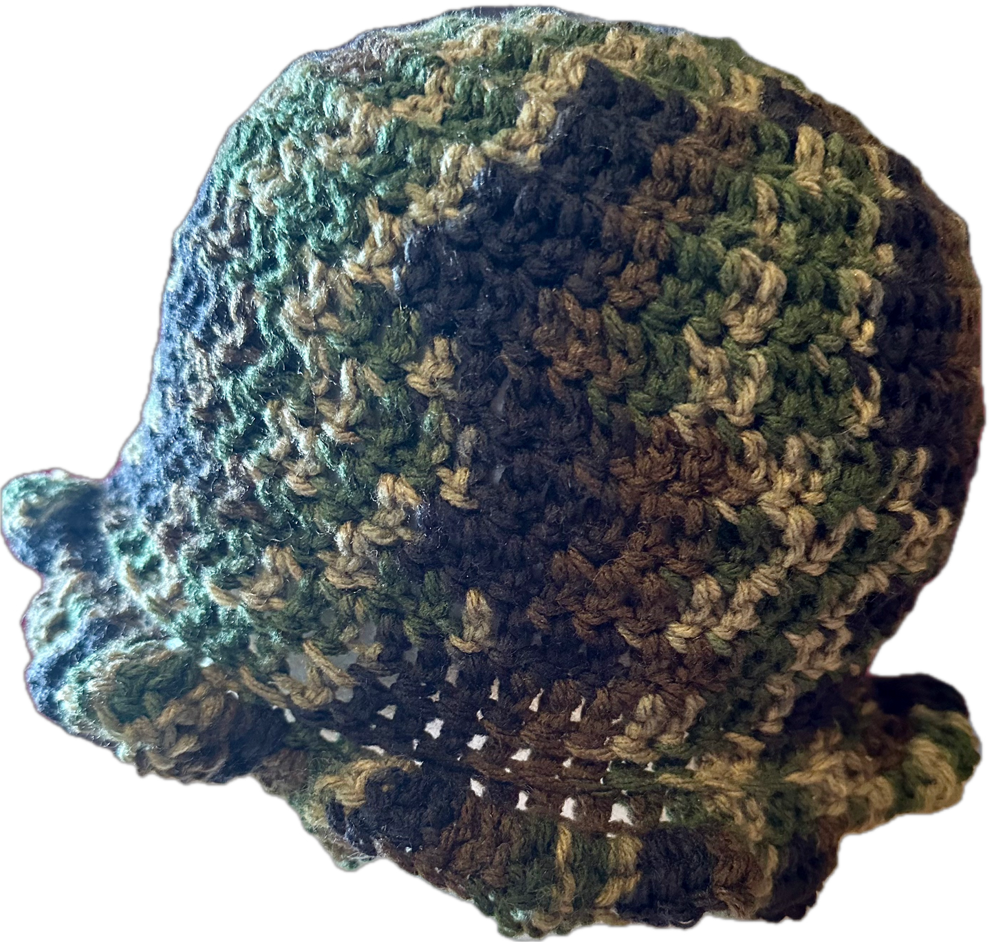 Camo Crochet Ruffled Bucket Hat