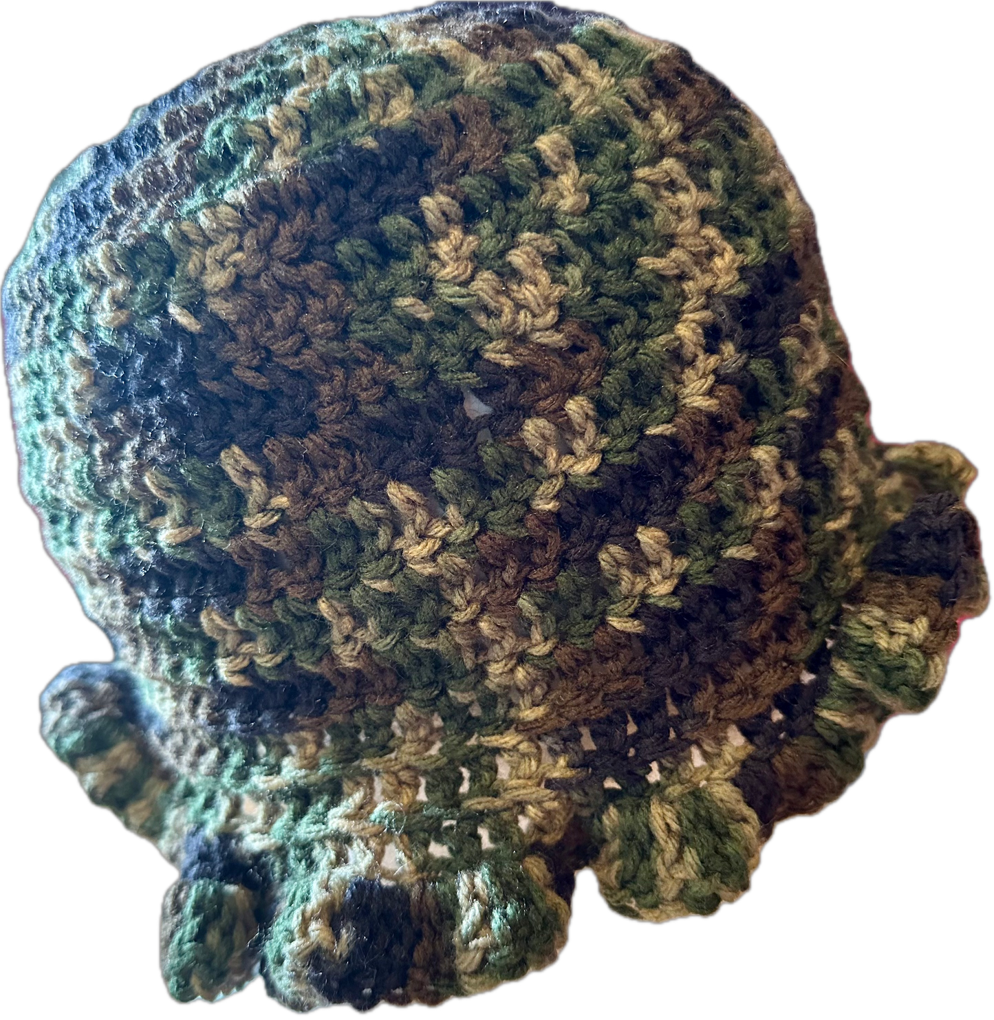 Camo Crochet Ruffled Bucket Hat