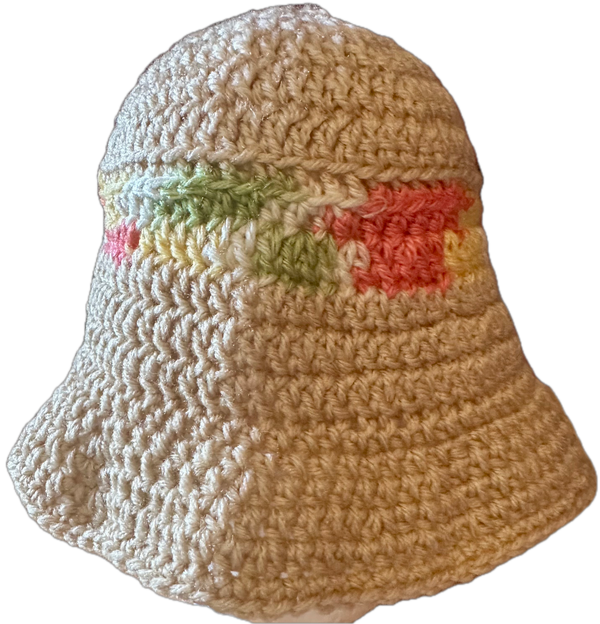 Beige w/ Jigsaw Stripe Crochet Bucket Hat