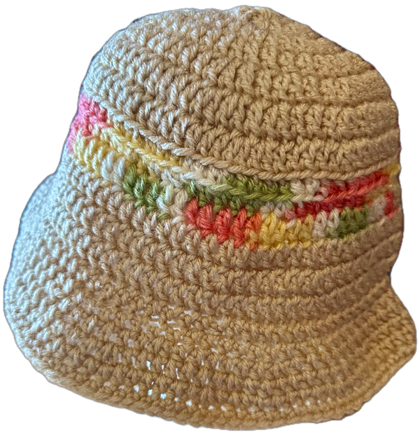 Beige w/ Jigsaw Stripe Crochet Bucket Hat