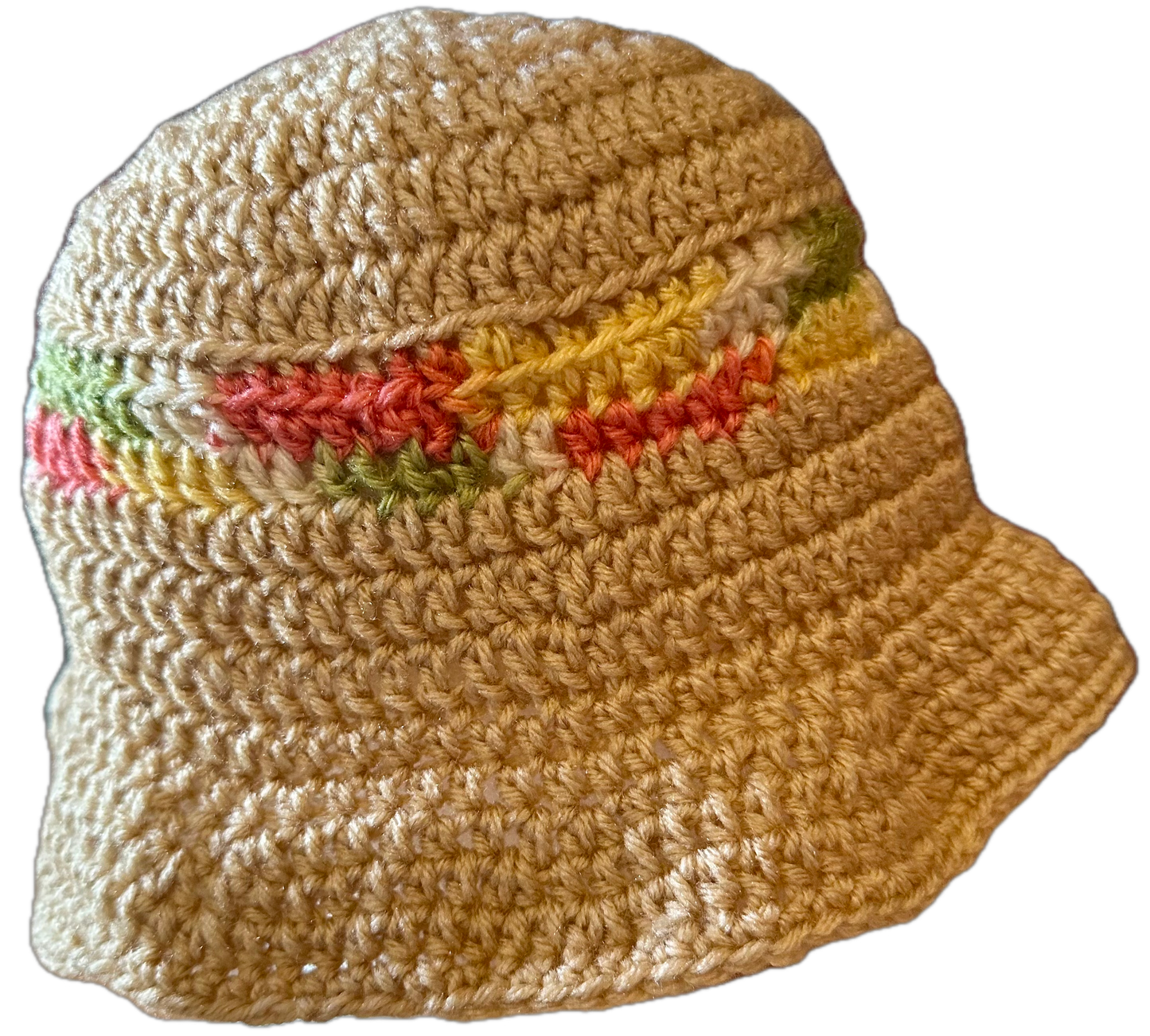 Beige w/ Jigsaw Stripe Crochet Bucket Hat
