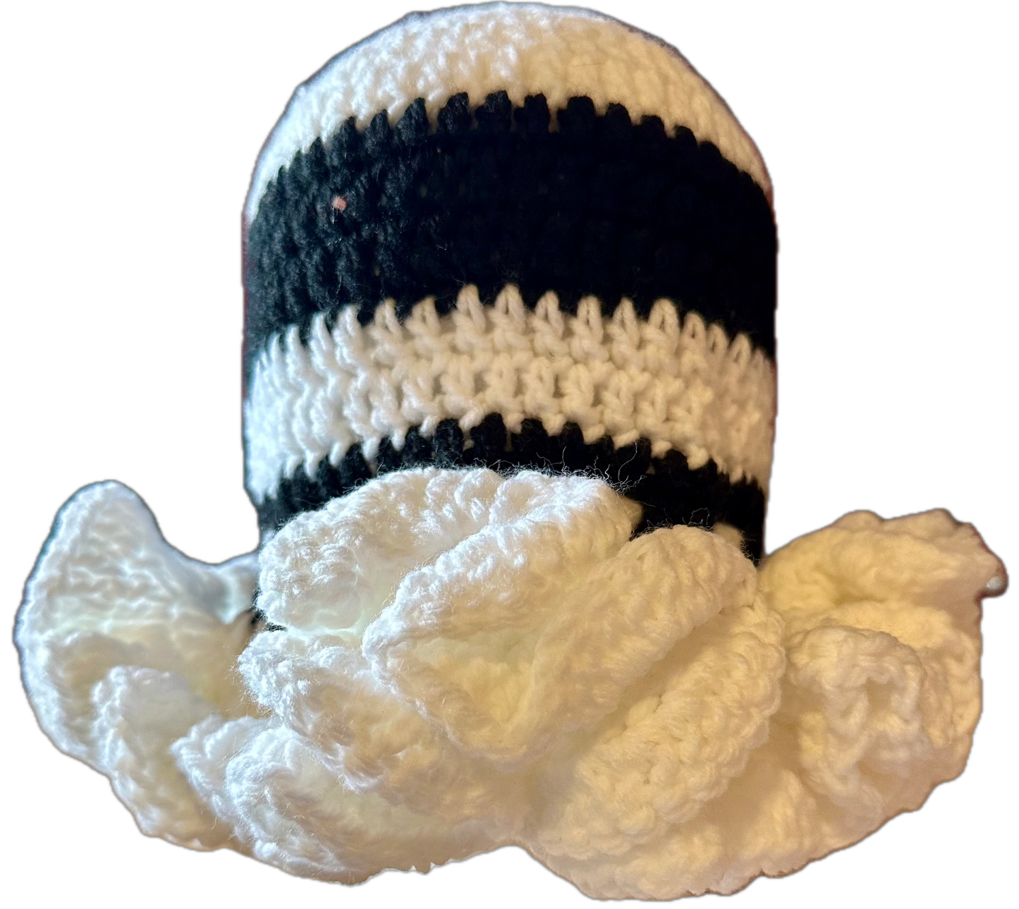 White Black w/Purse Crochet Ruffled Hat
