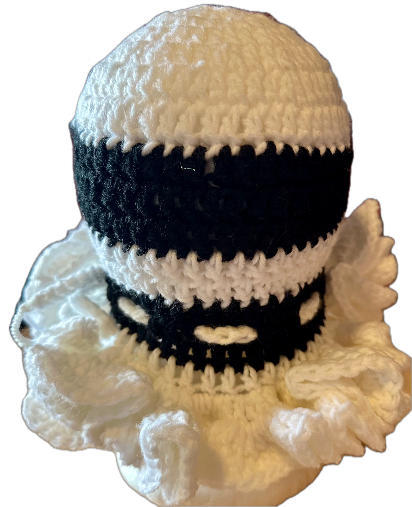 White Black w/Purse Crochet Ruffled Hat