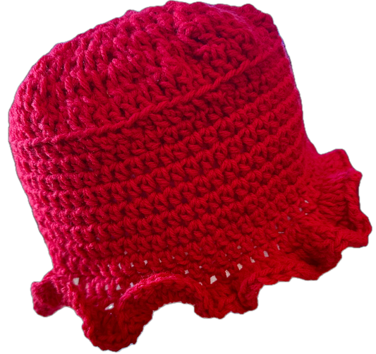 Fancy Red Crochet Ruffled Bucket Hat