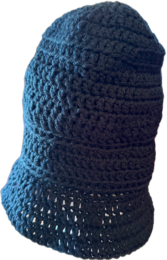 Black Long Crochet Bucket Hat