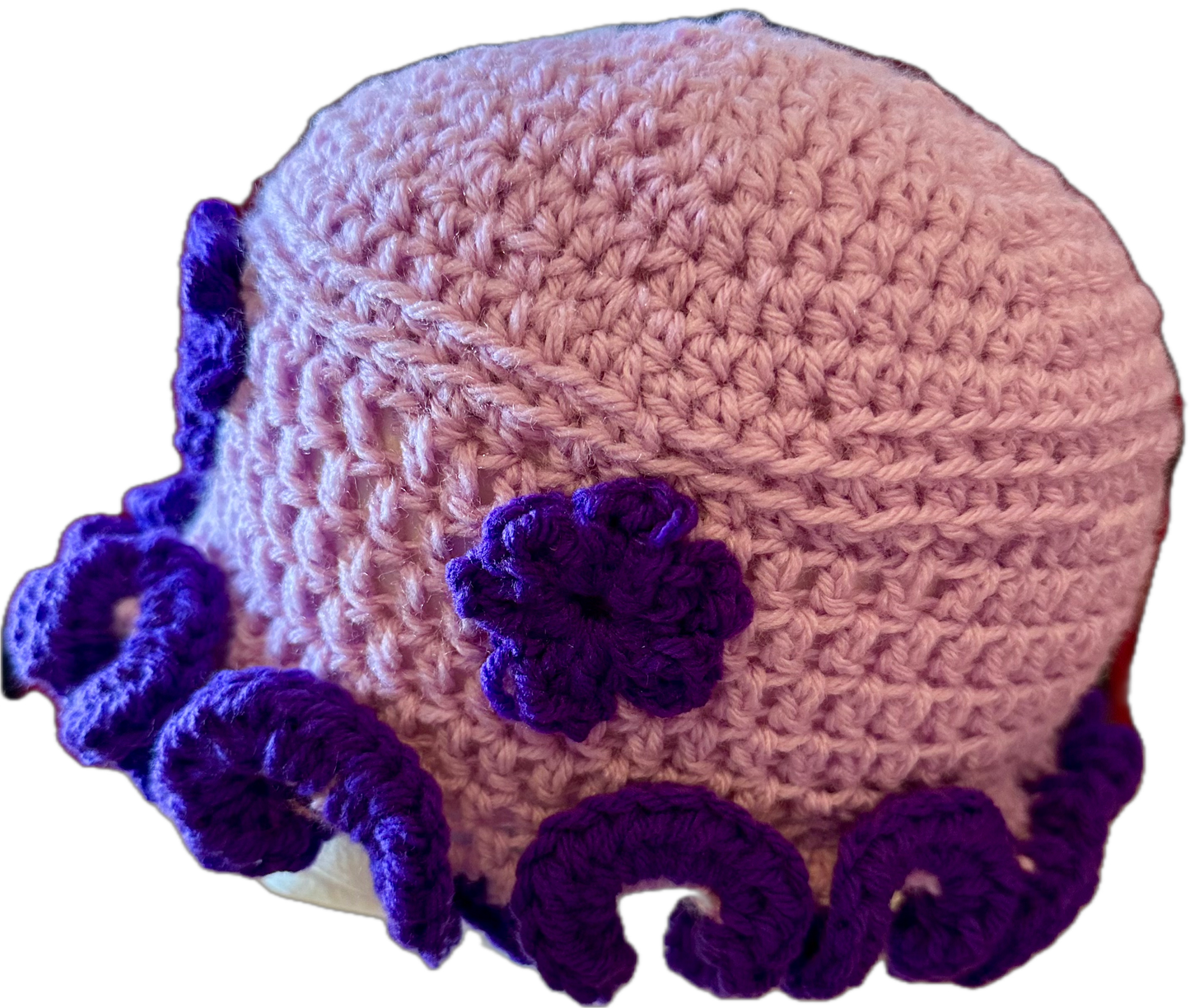Lavender w/ Purple Flowers Crochet Ruffled Bucket Hat