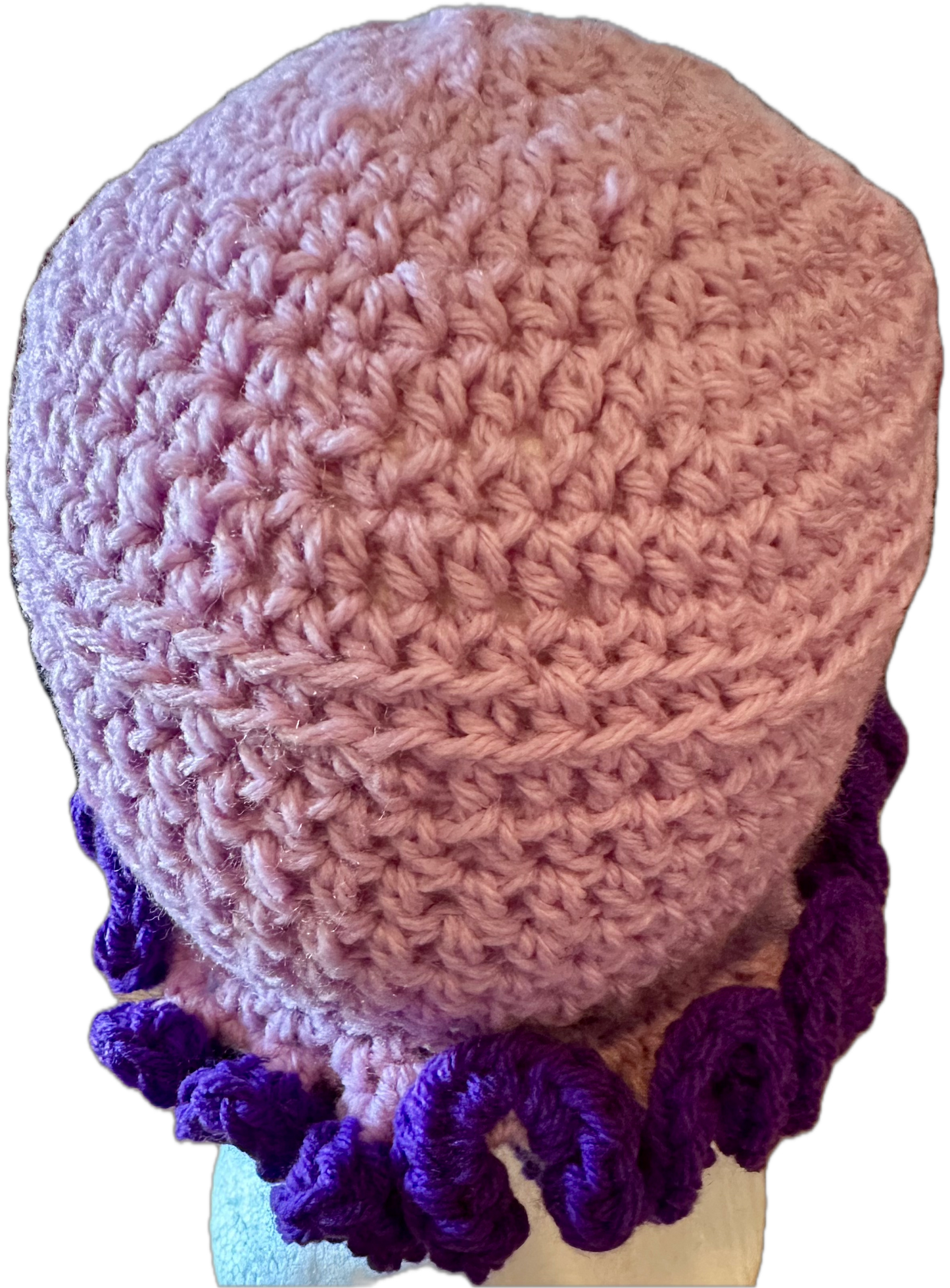 Lavender w/ Purple Flowers Crochet Ruffled Bucket Hat