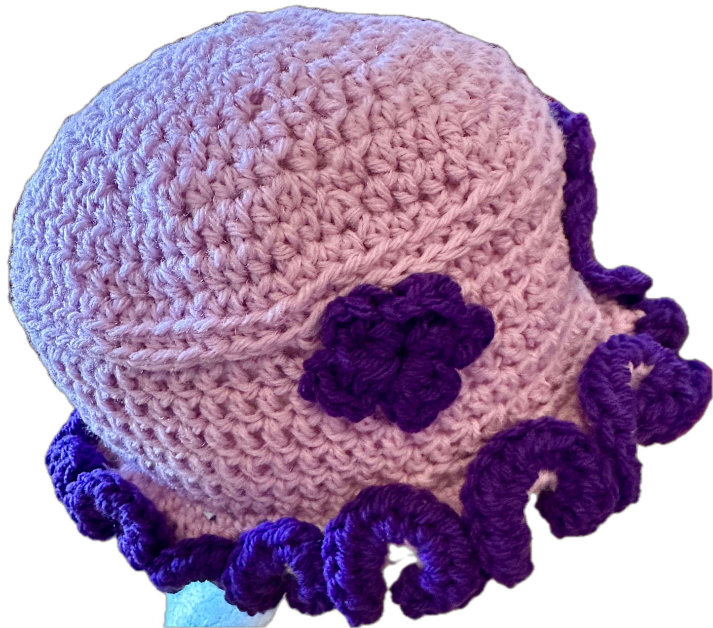 Lavender w/ Purple Flowers Crochet Ruffled Bucket Hat