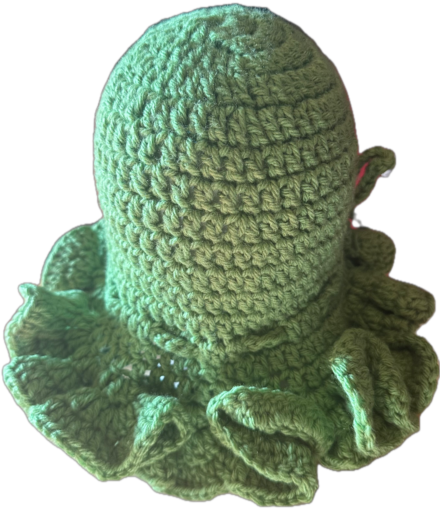 DK. Lime Green Crochet Ruffled Hat