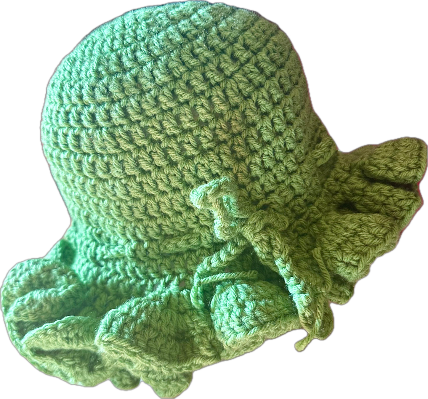 DK. Lime Green Crochet Ruffled Hat