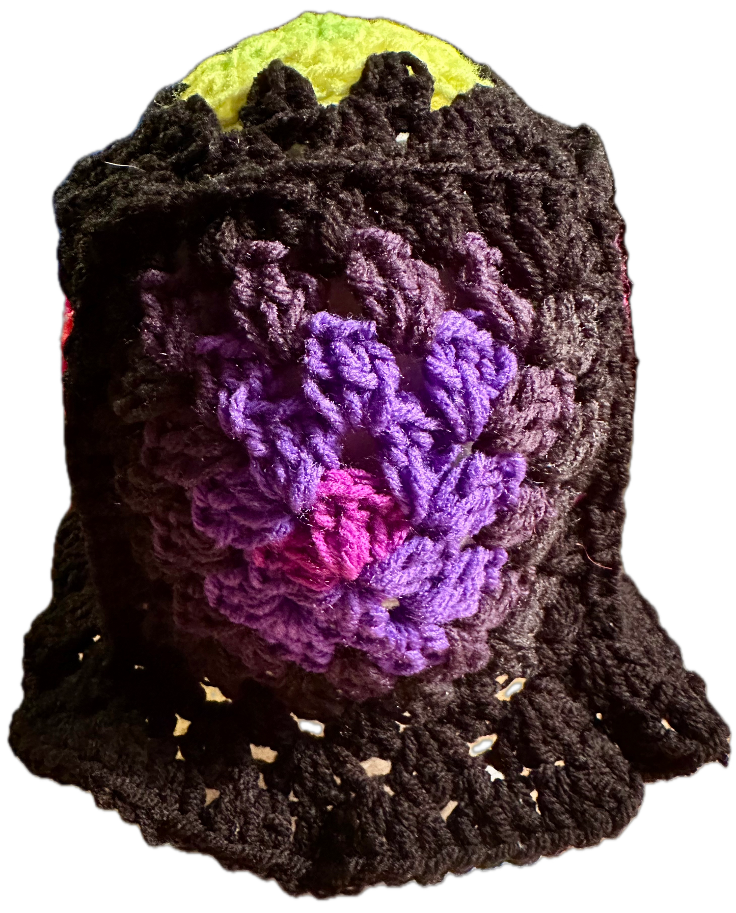 Black Trim Crochet Granny Square Bucket Hat