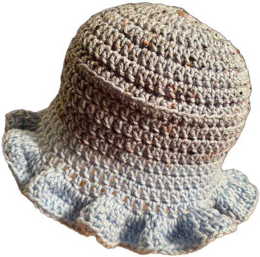Bluish Grey Crochet Ruffled Bucket Hat