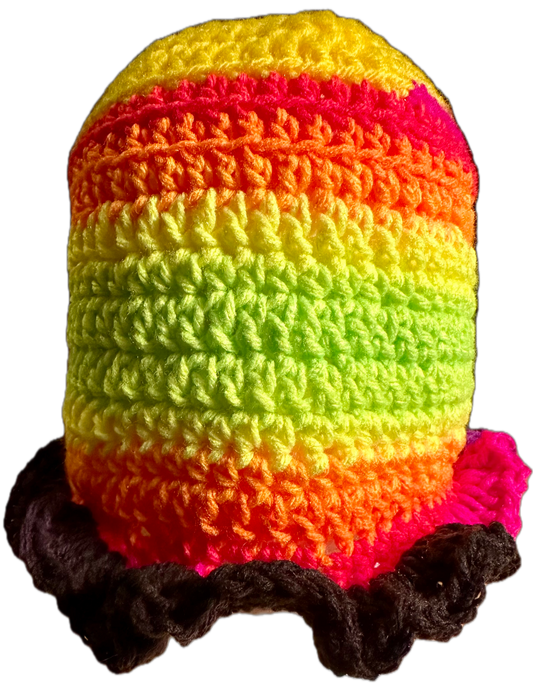 Rainbow Stripe Crochet Ruffled Bucket Hat