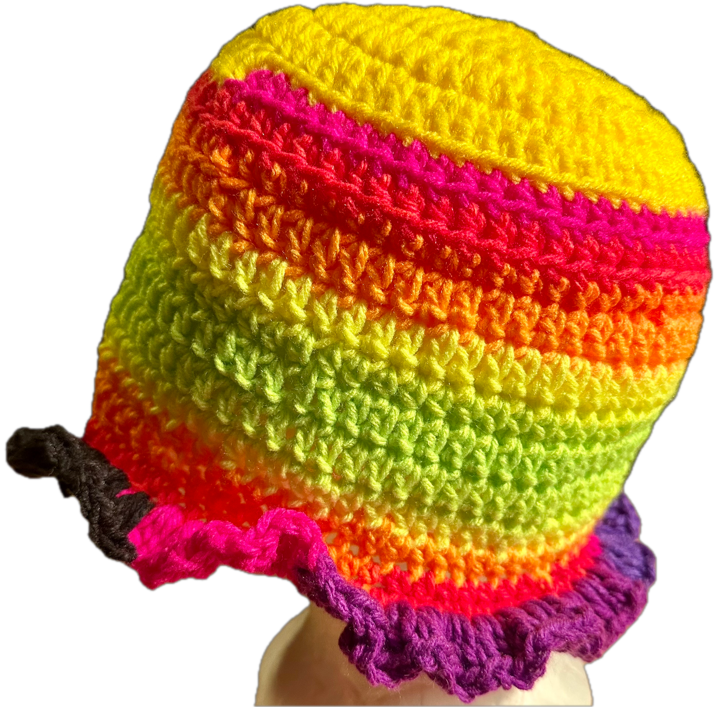 Rainbow Stripe Crochet Ruffled Bucket Hat