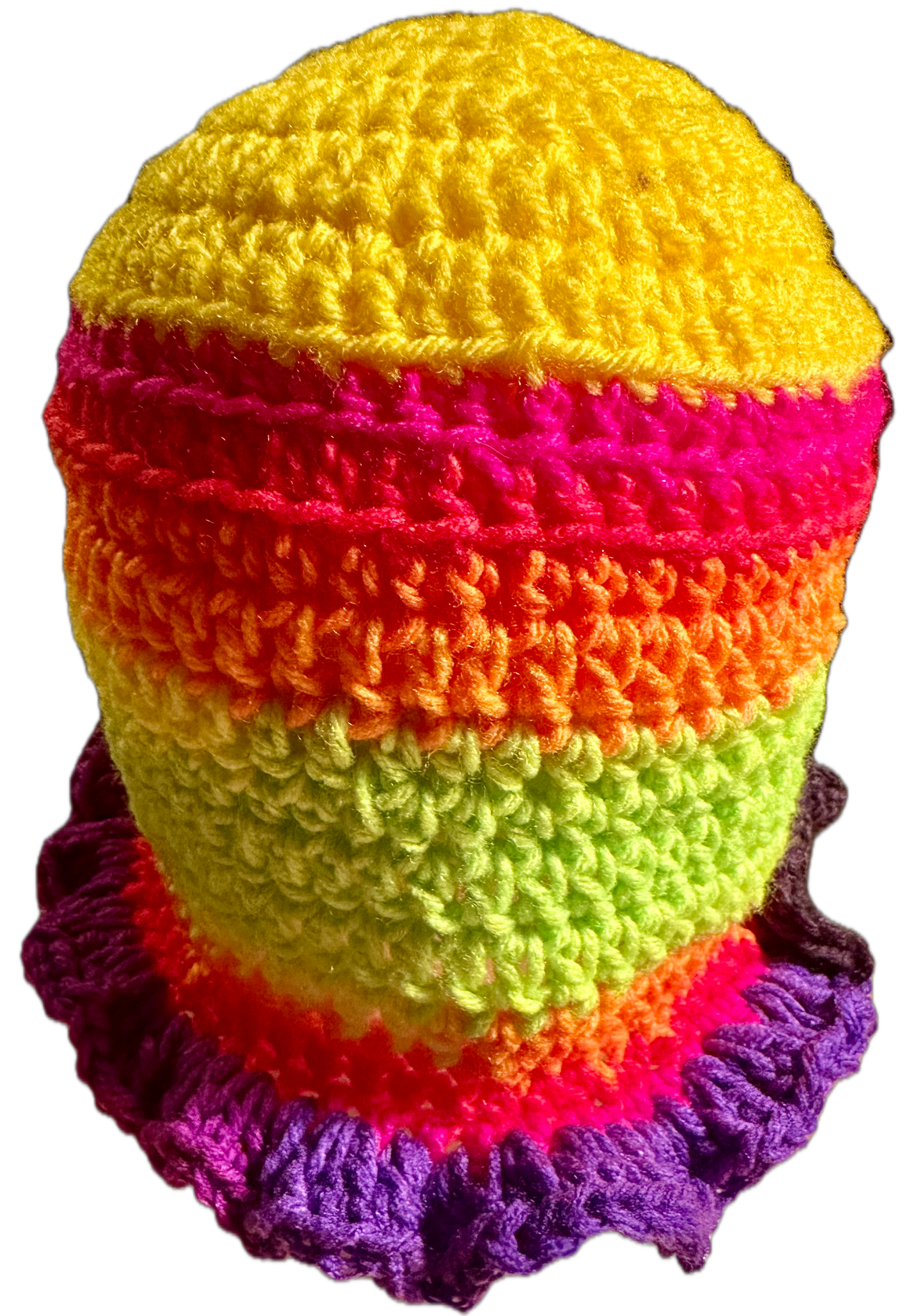 Rainbow Stripe Crochet Ruffled Bucket Hat