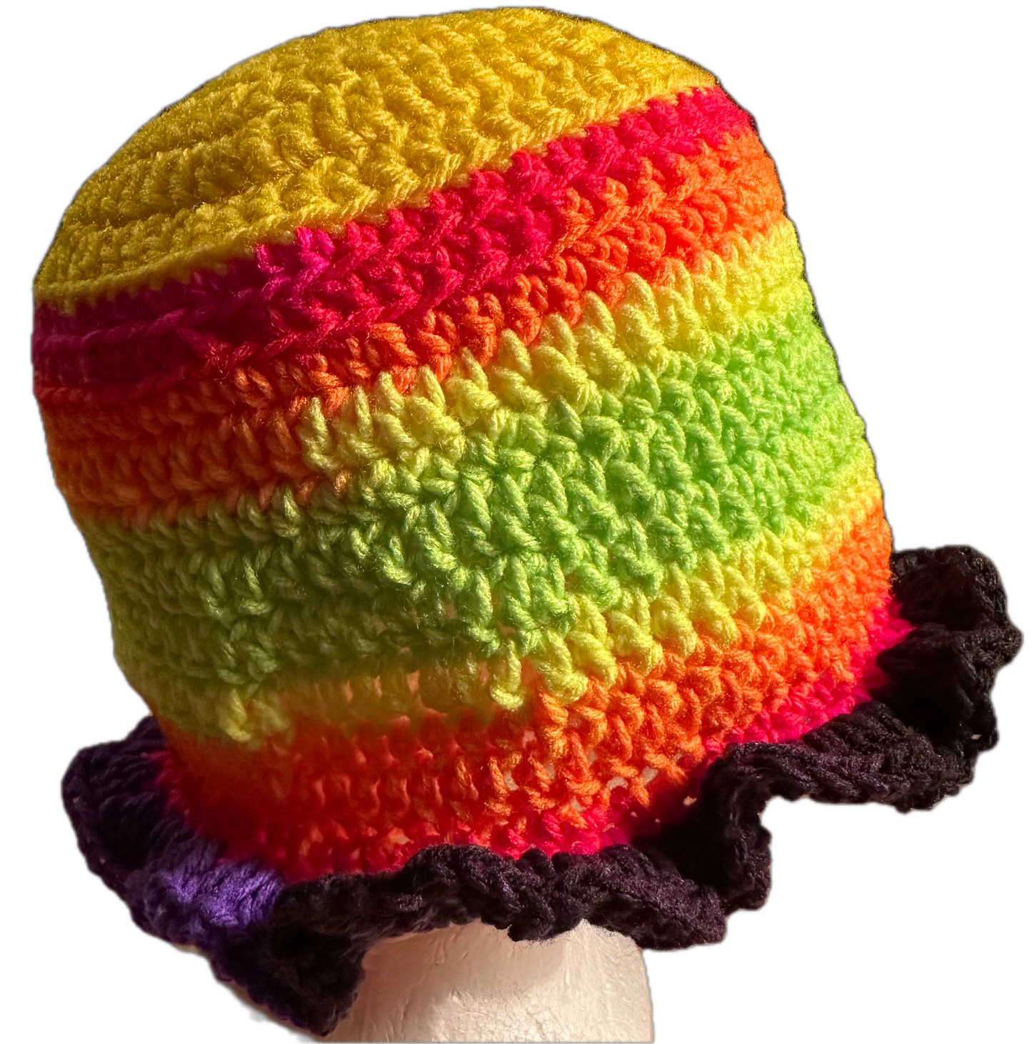 Rainbow Stripe Crochet Ruffled Bucket Hat