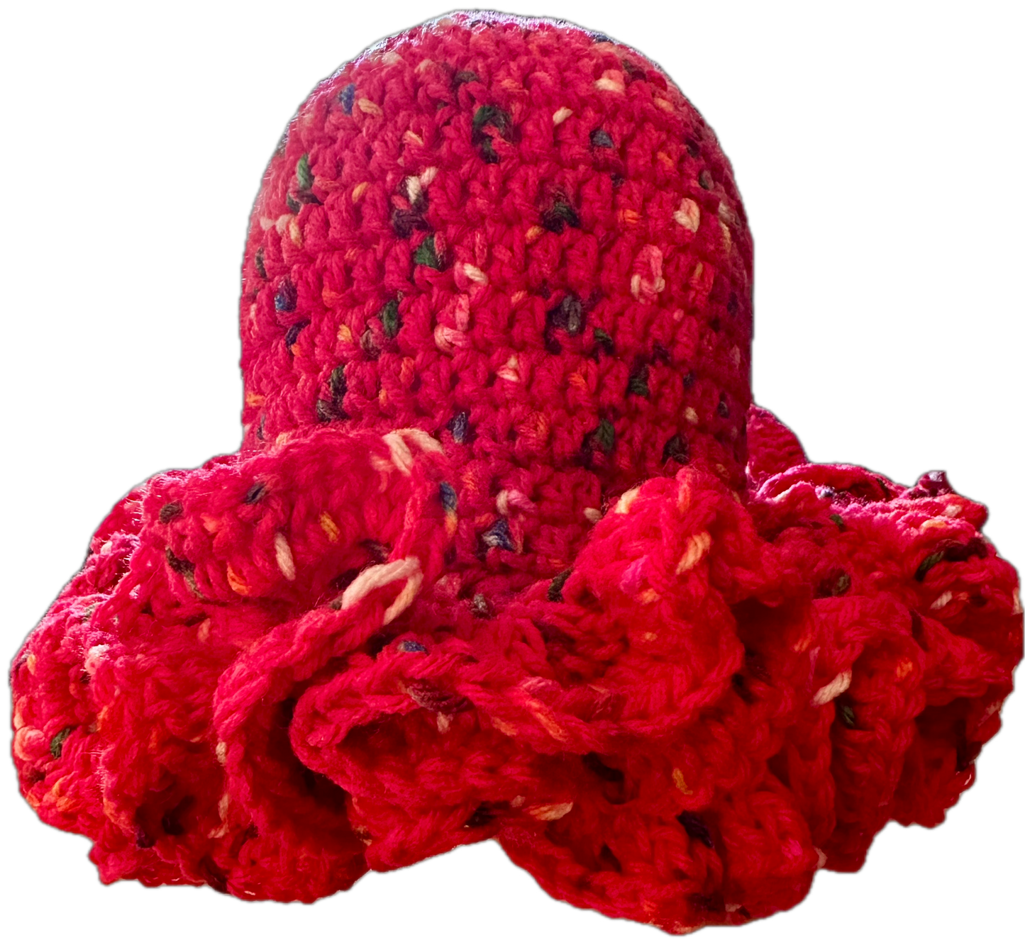 Cherry Speckle Crochet Ruffled Hat