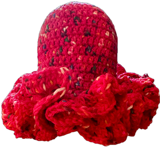 Cherry Speckle Crochet Ruffled Hat