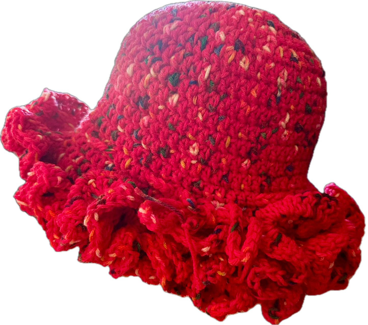 Cherry Speckle Crochet Ruffled Hat
