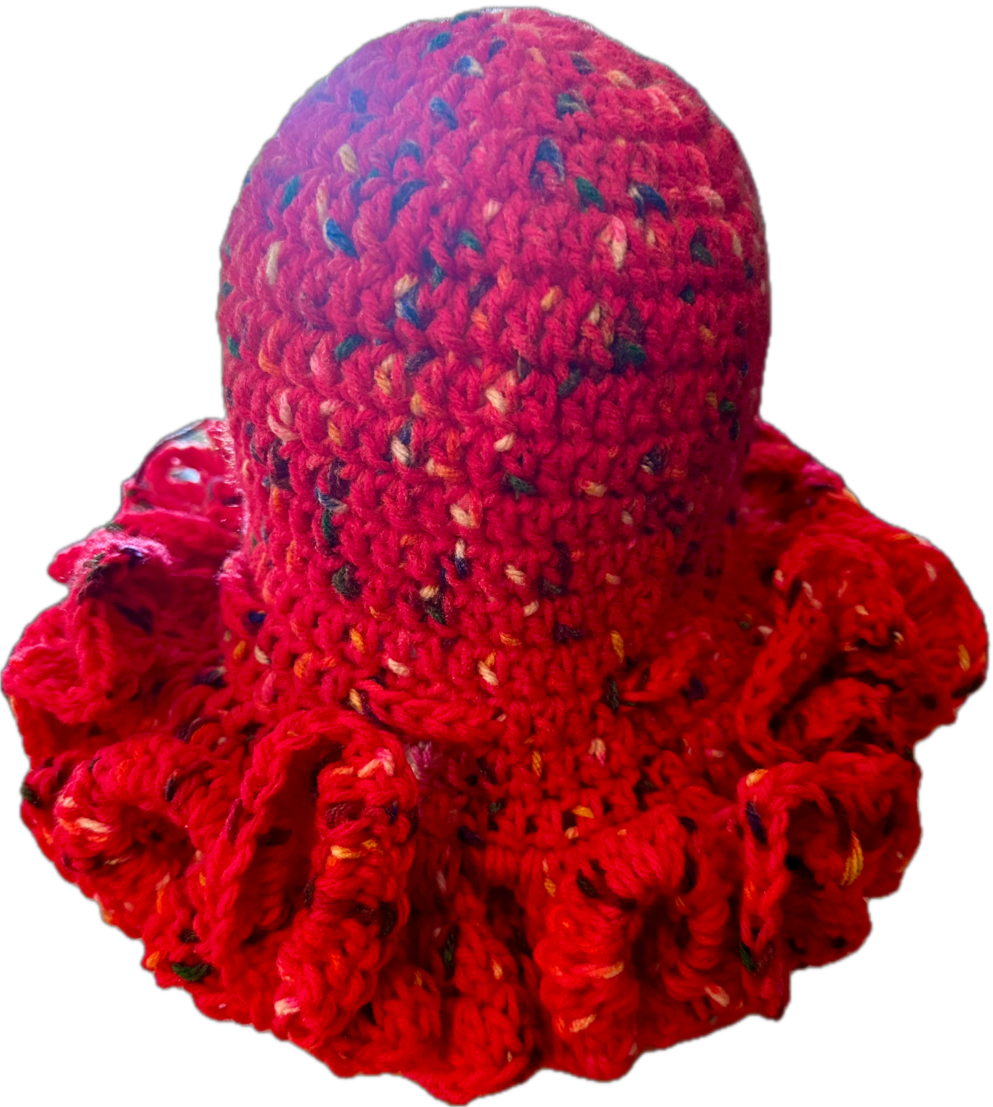 Cherry Speckle Crochet Ruffled Hat