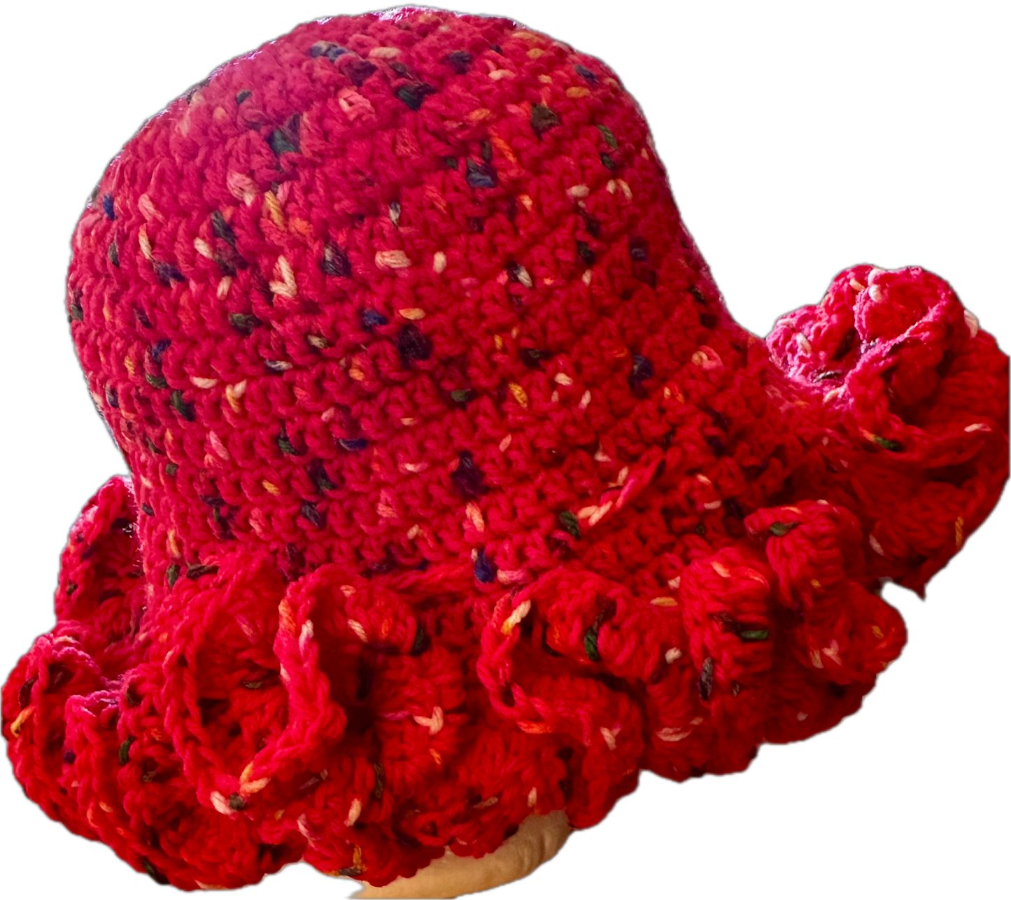 Cherry Speckle Crochet Ruffled Hat