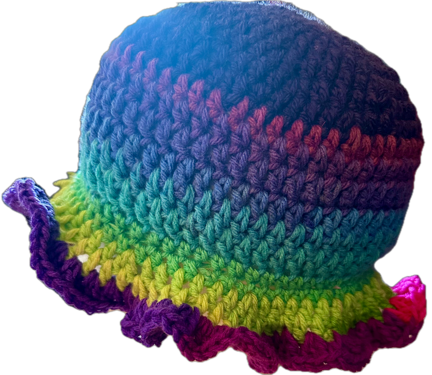 Blue Ice Crochet Ruffled Bucket Hat