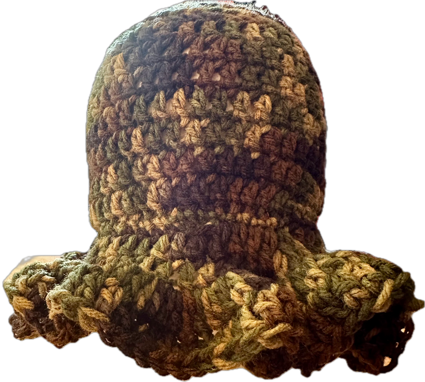 Camouflage w/ Purse Crochet Ruffled Bucket Hat