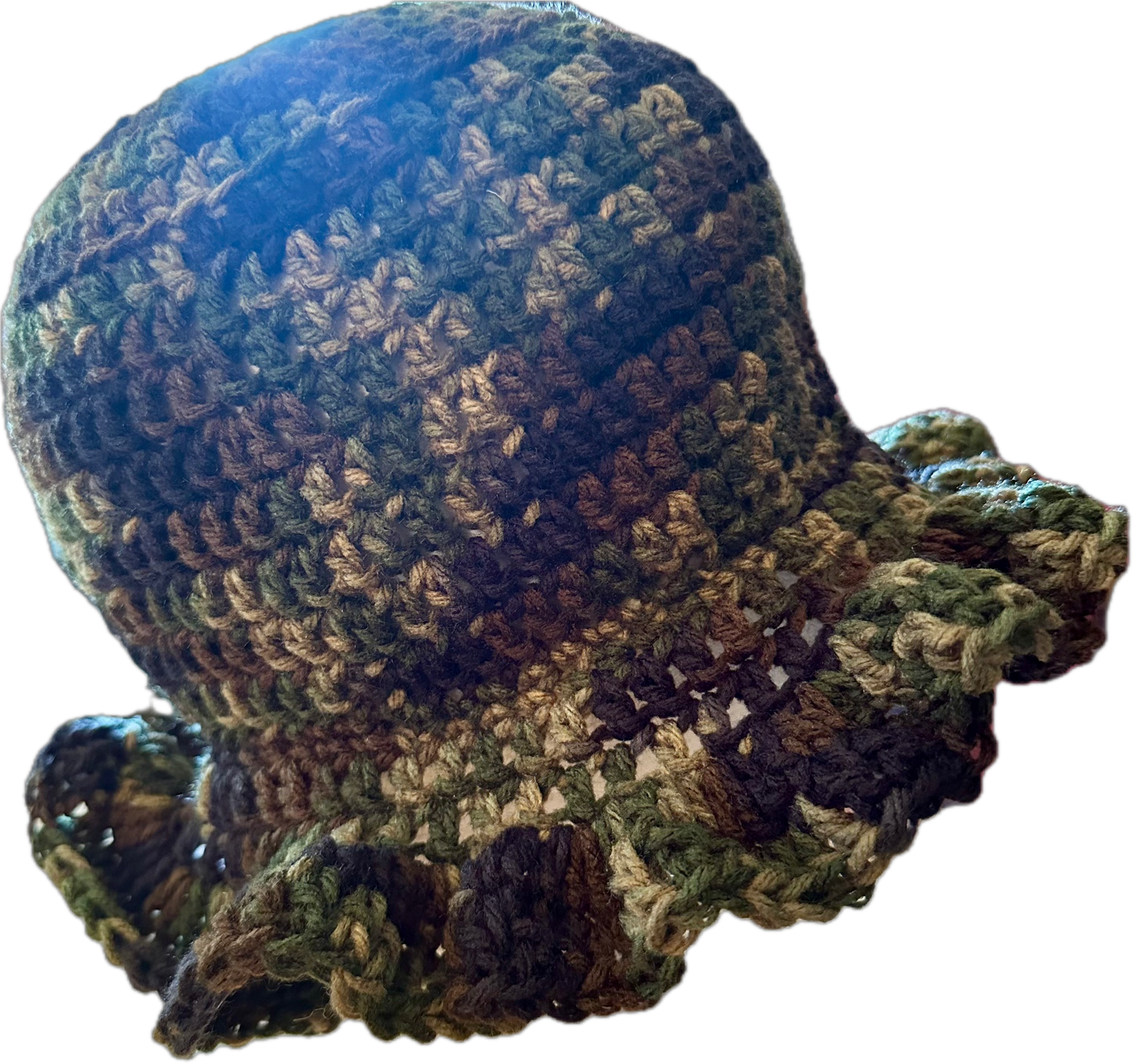 Camouflage w/ Purse Crochet Ruffled Bucket Hat