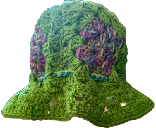 Lime Purple Crochet Granny Square Bucket Hat (Large)