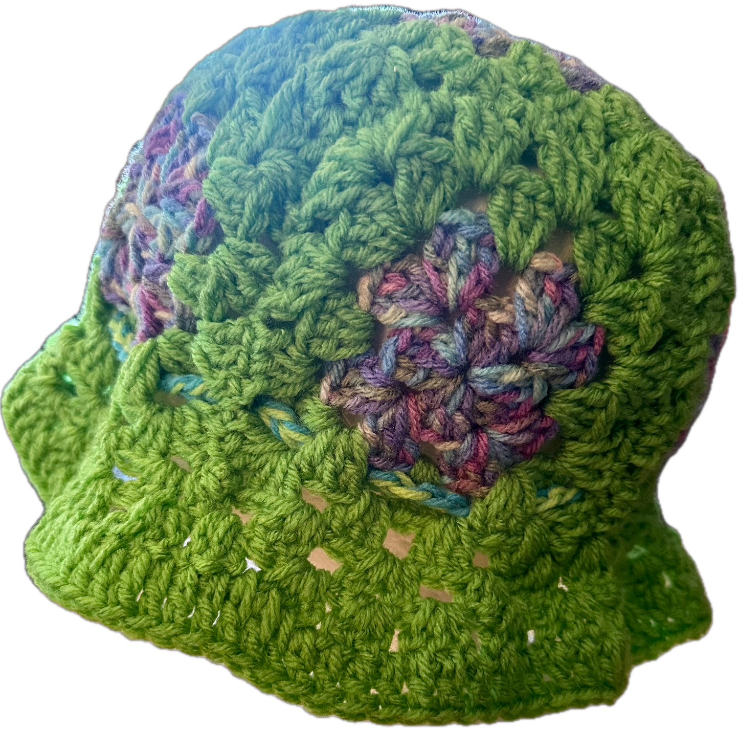 Lime Purple Crochet Granny Square Bucket Hat (Large)