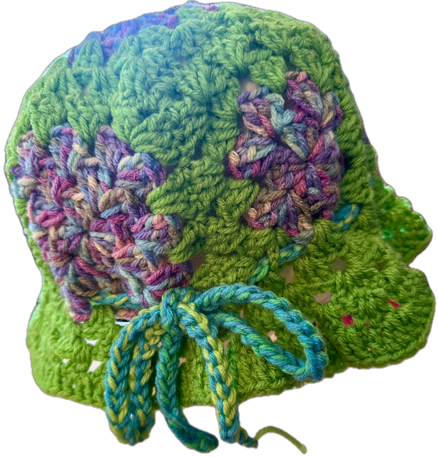 Lime Purple Crochet Granny Square Bucket Hat (Large)