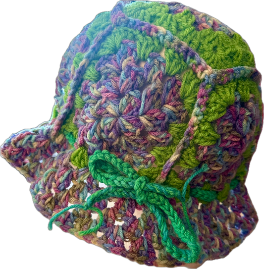 Lime Purple Crochet Granny Square Bucket Hat (XLarge)