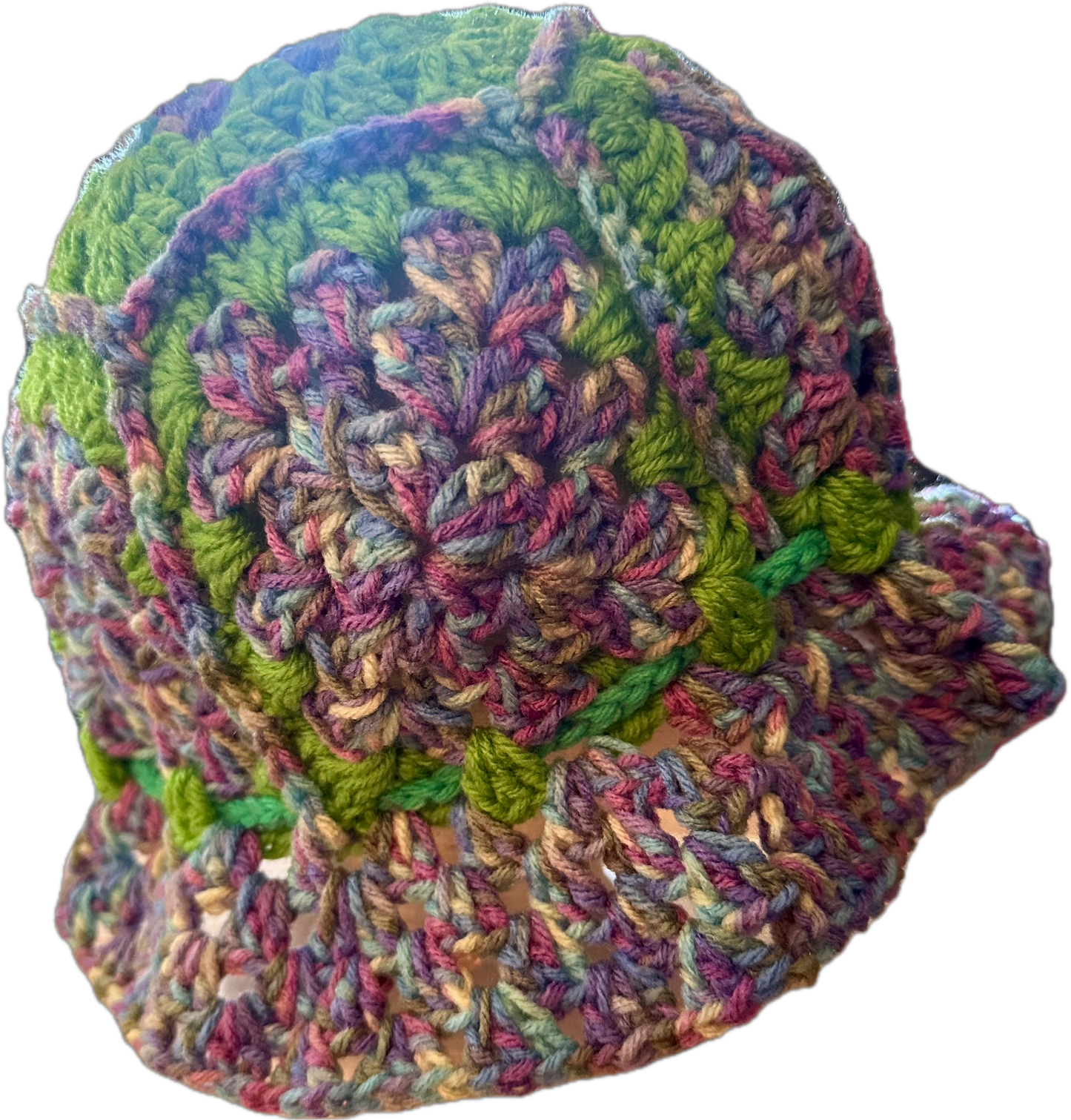 Lime Purple Crochet Granny Square Bucket Hat (XLarge)