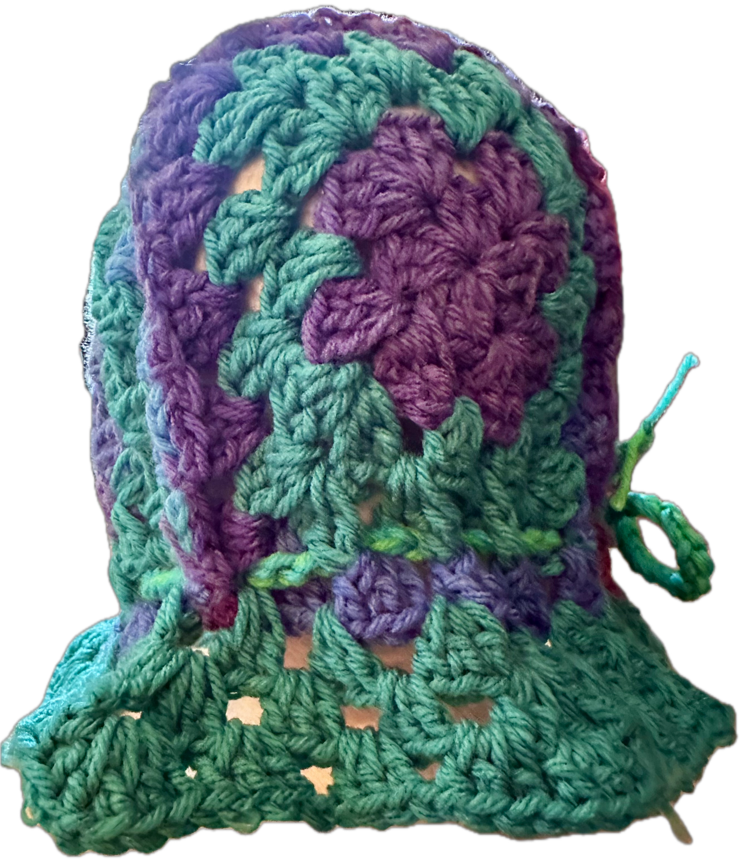 Turquoise/Purple Crochet Granny Square Bucket Hat
