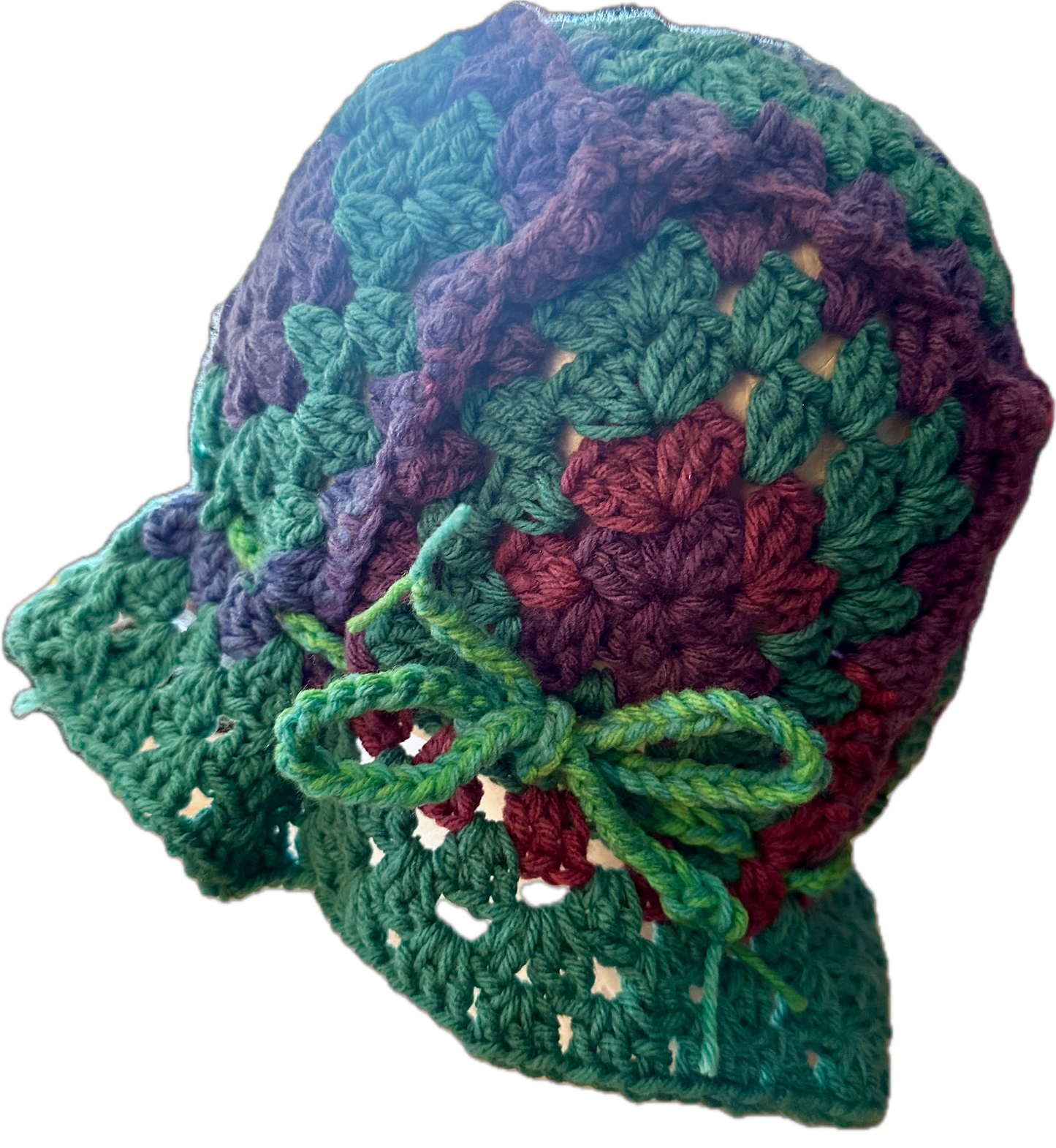 Turquoise/Purple Crochet Granny Square Bucket Hat