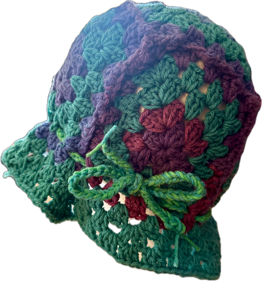 Turquoise/Purple Crochet Granny Square Bucket Hat