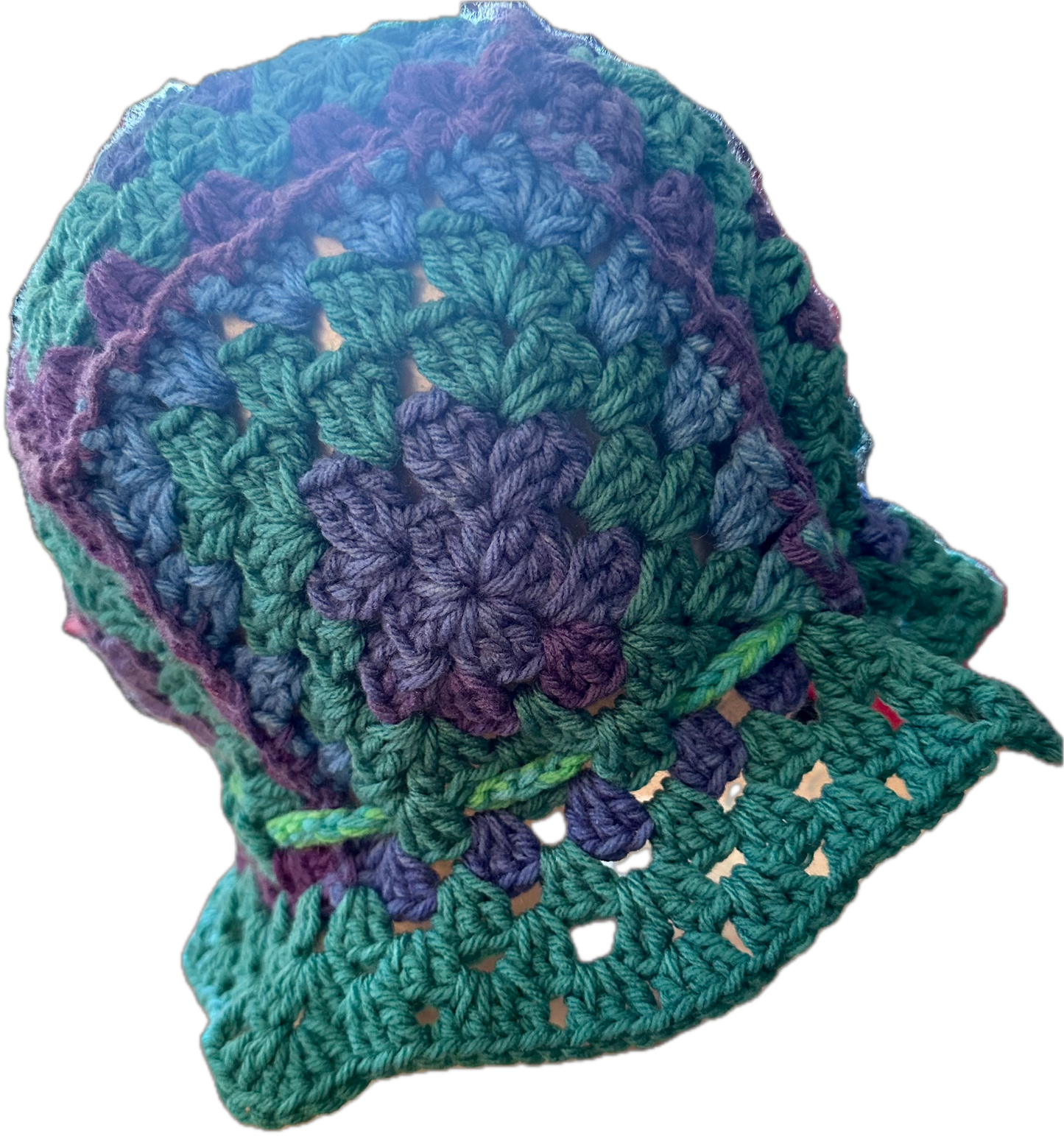 Turquoise/Purple Crochet Granny Square Bucket Hat