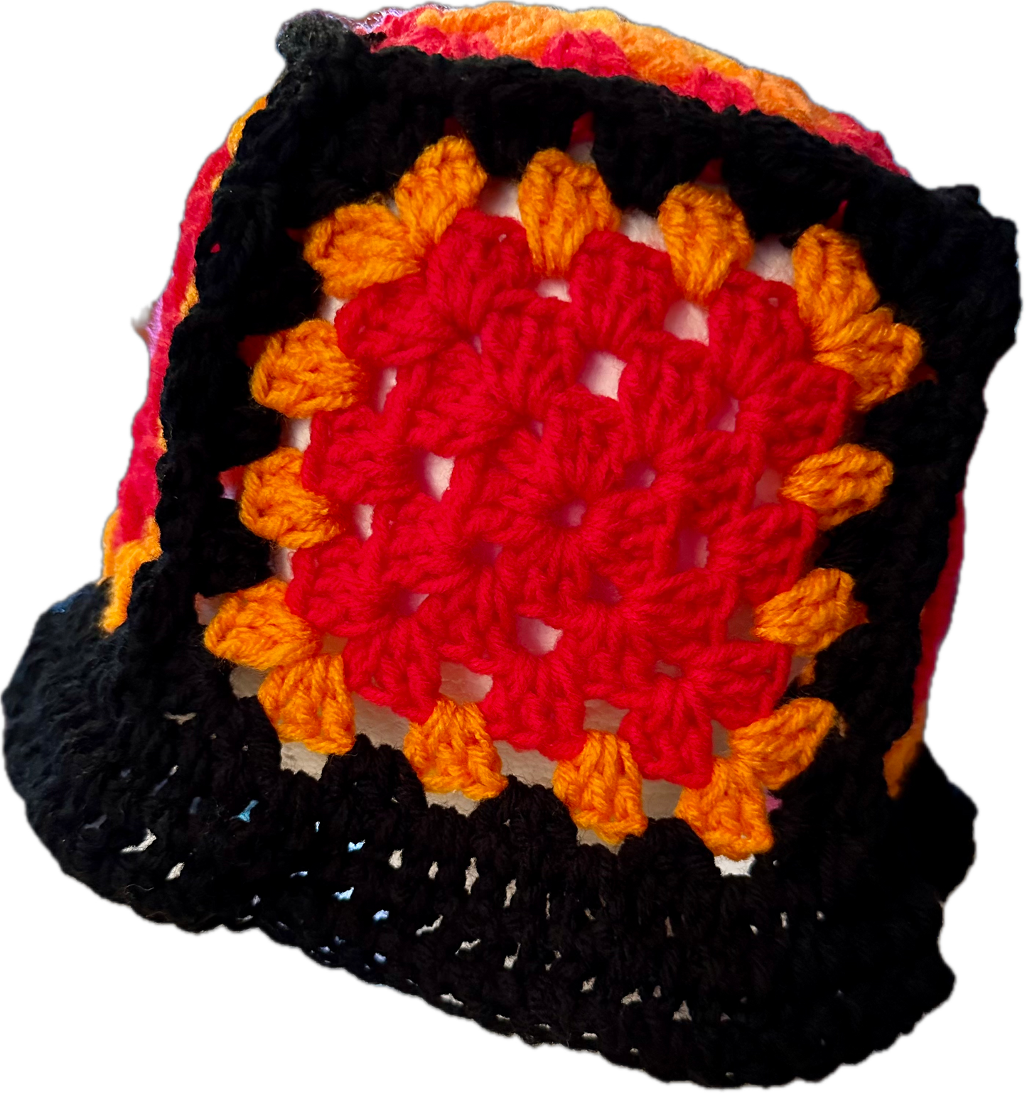 Black Bird Crochet Granny Square Bucket Hat