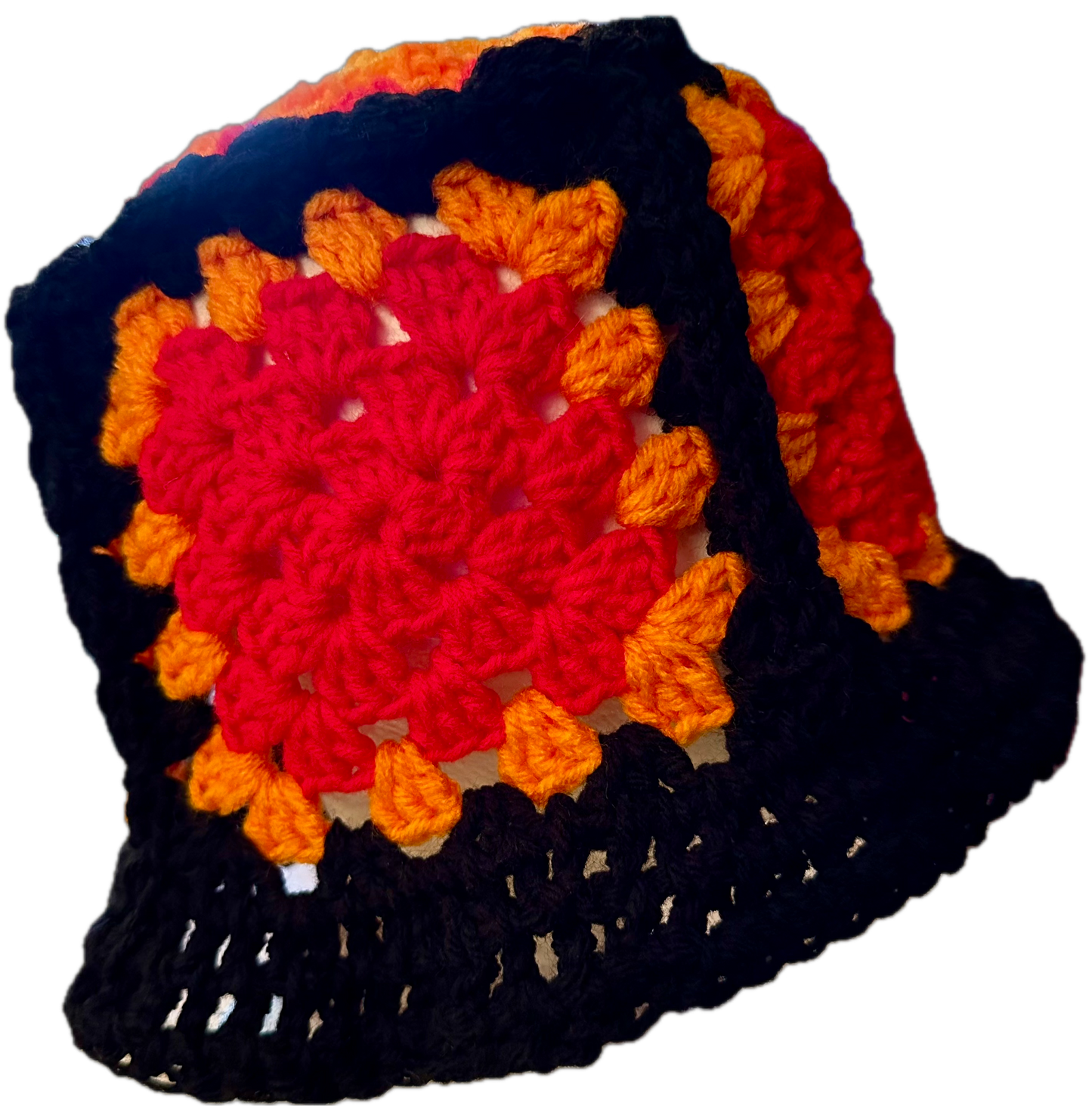 Black Bird Crochet Granny Square Bucket Hat