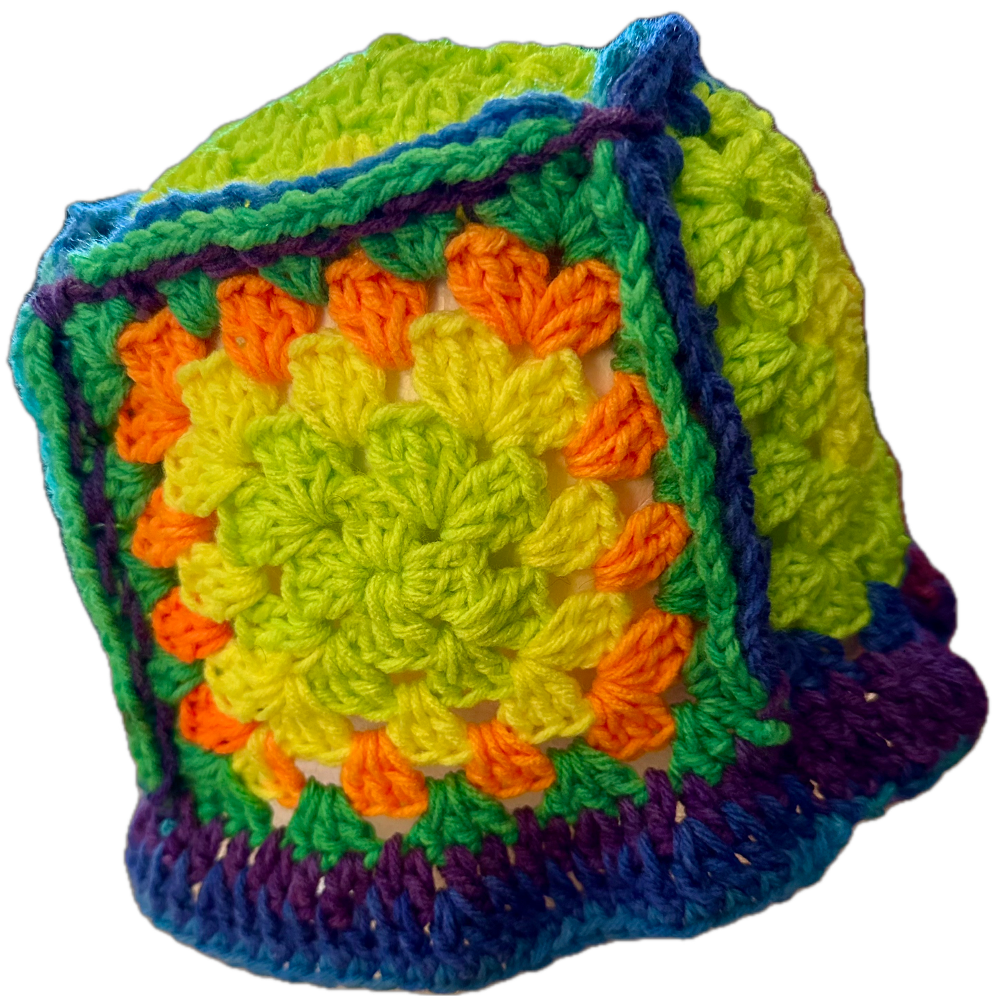 Lime Frosty Crochet Granny Square Bucket Hat
