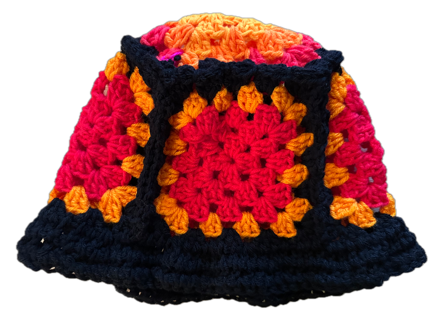 Black Bird Crochet Granny Square Bucket Hat