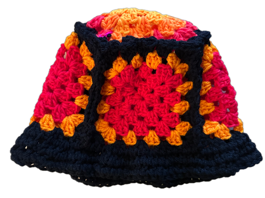 Black Bird Crochet Granny Square Bucket Hat