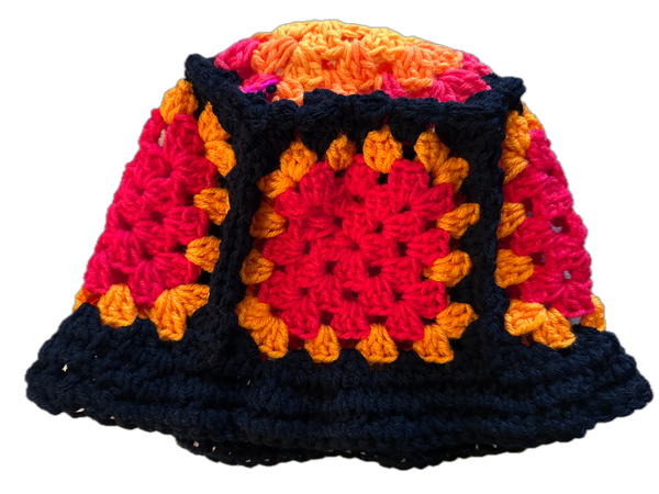 Black Bird Crochet Granny Square Bucket Hat