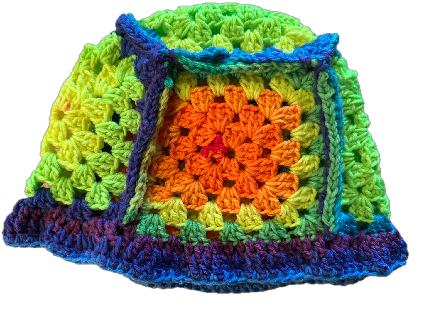 Lime Frosty Crochet Granny Square Bucket Hat