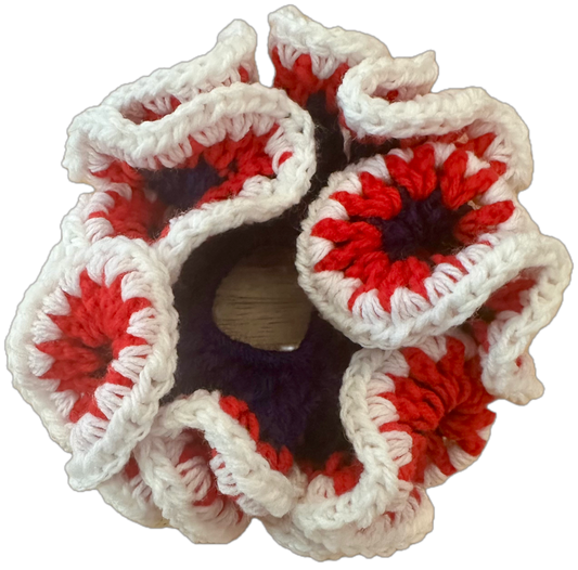 White/Red/Blue Crochet Scrunchie