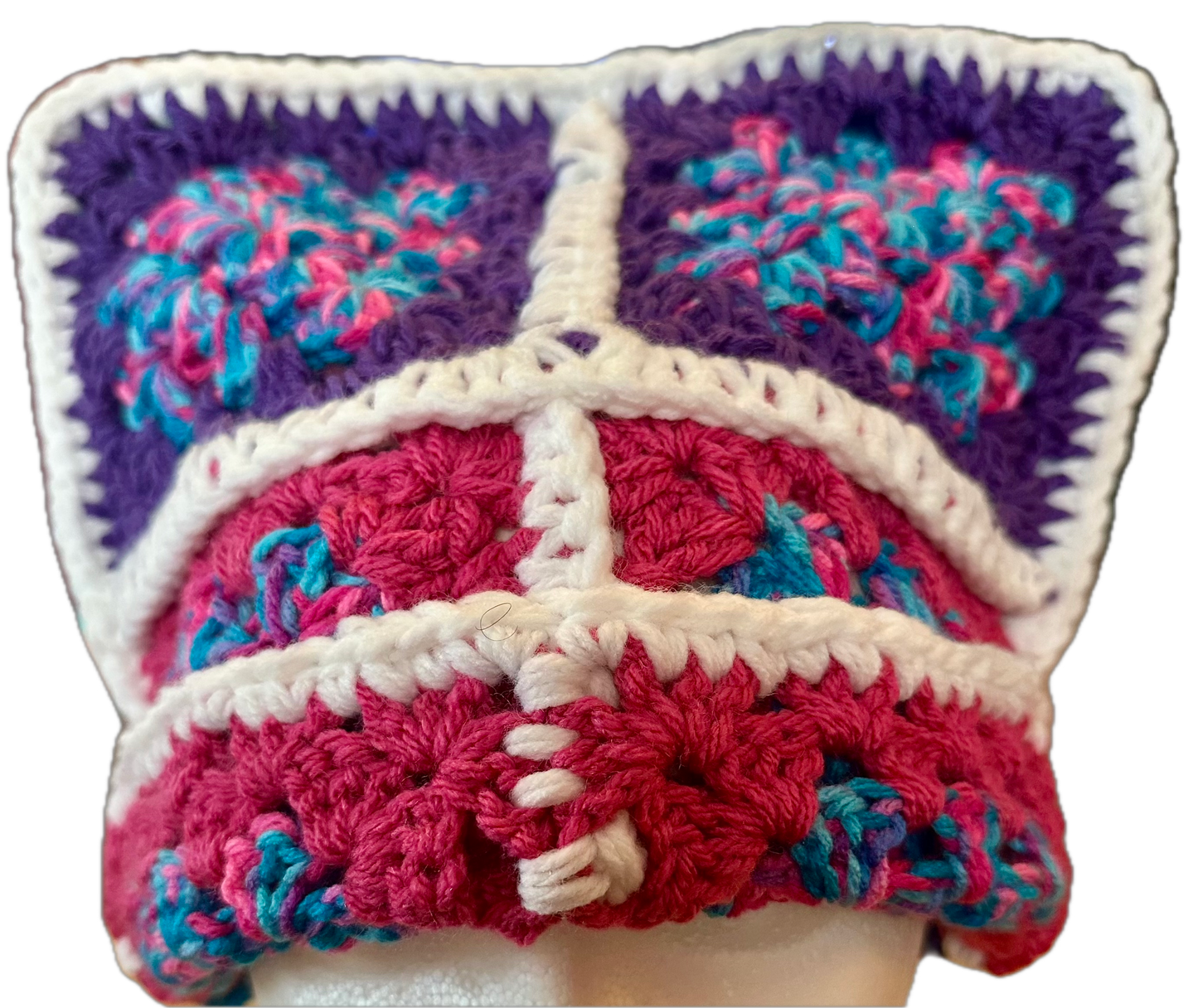 Blue Lightening Crochet Granny Square Beanie