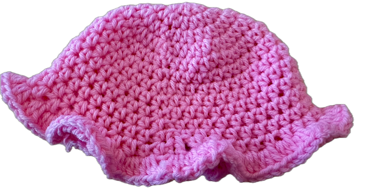Pink Penny Crochet Ruffled Bucket Hat