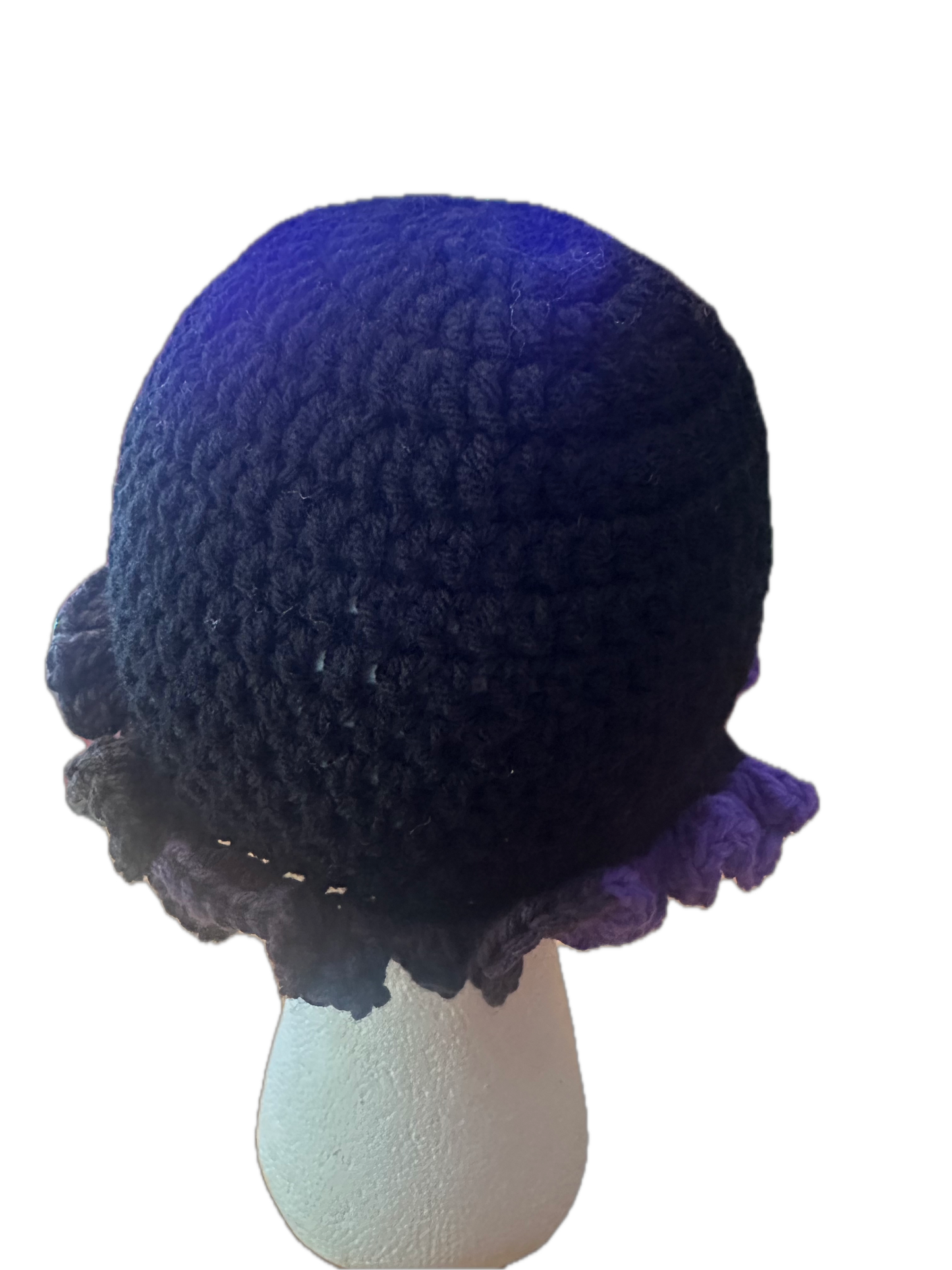 Black/Purple Crochet Ruffled Bucket Hat