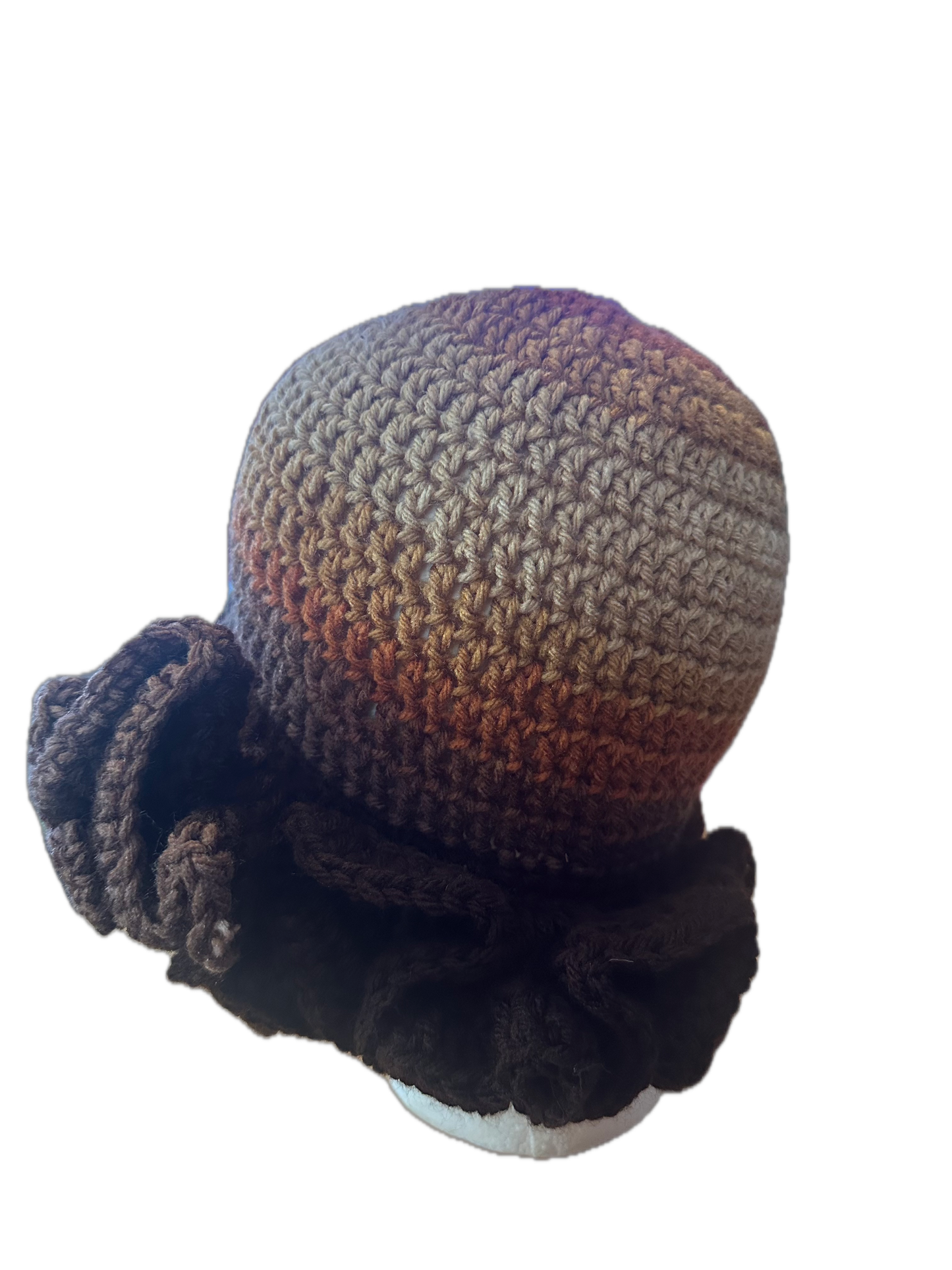 Light Brown Crochet Ruffled Hat
