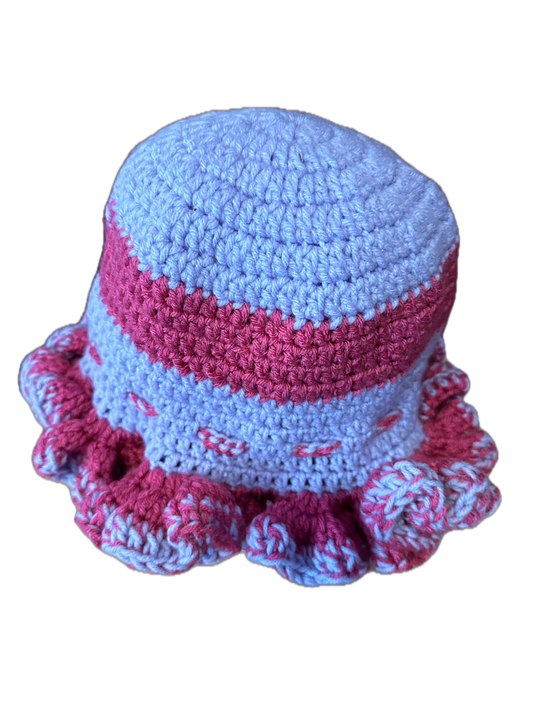 Lavender/Pink Crochet Ruffled Hat